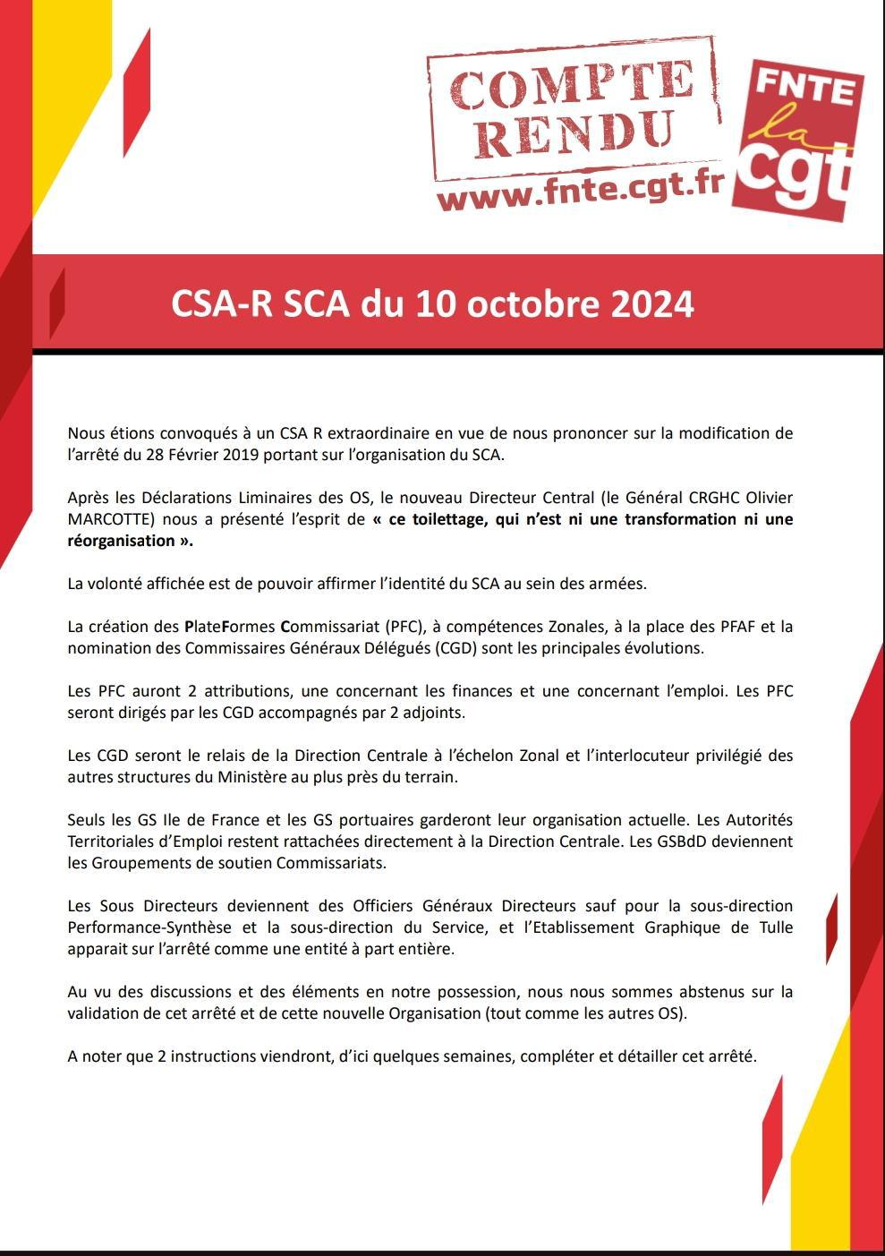 Compte rendu CSA-R SCA du 10 Octobre 2024