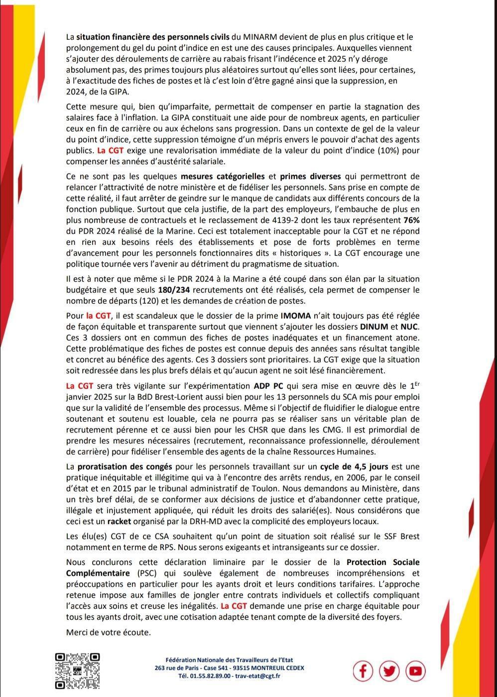 Déclaration Liminaire CSA-R MARINE du 19 Décembre 2024