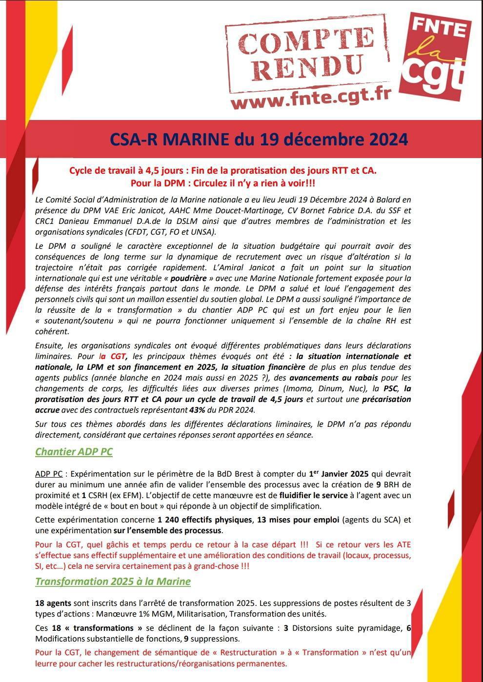 Compte Rendu CSA-R MARINE du 19 Décembre 2024
