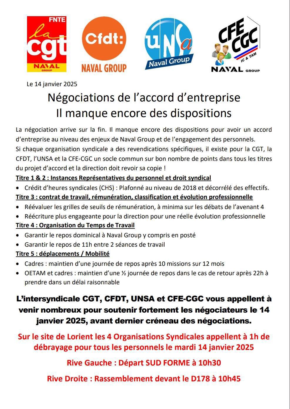 Intersyndicale Négociation de l'Accord d'Entreprise, il manque encore des dispositions !!