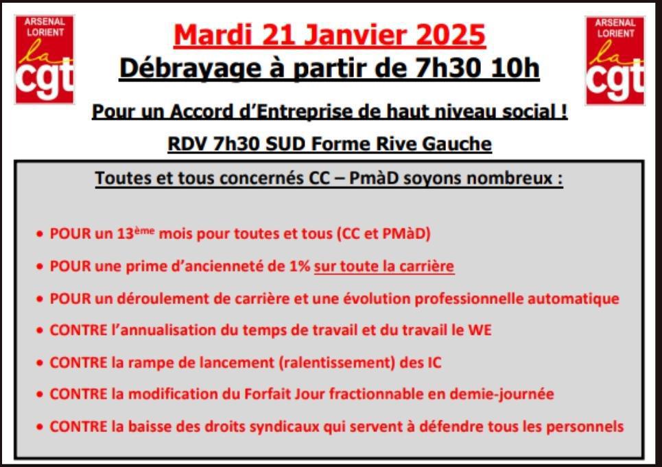 Mardi 21 Janvier la lutte continue : débrayage pour un Accord d'Entreprise de Haut Niveau Social !