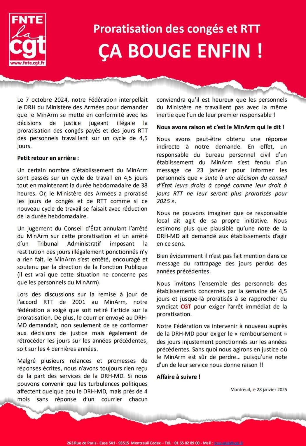 Proratisation des congés et RTT ÇA BOUGE ENFIN !