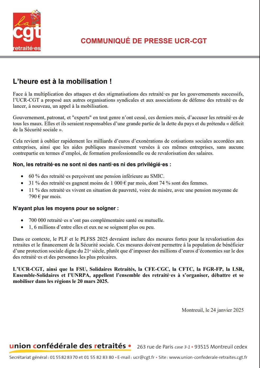 Communiqué de presse UCR-CGT