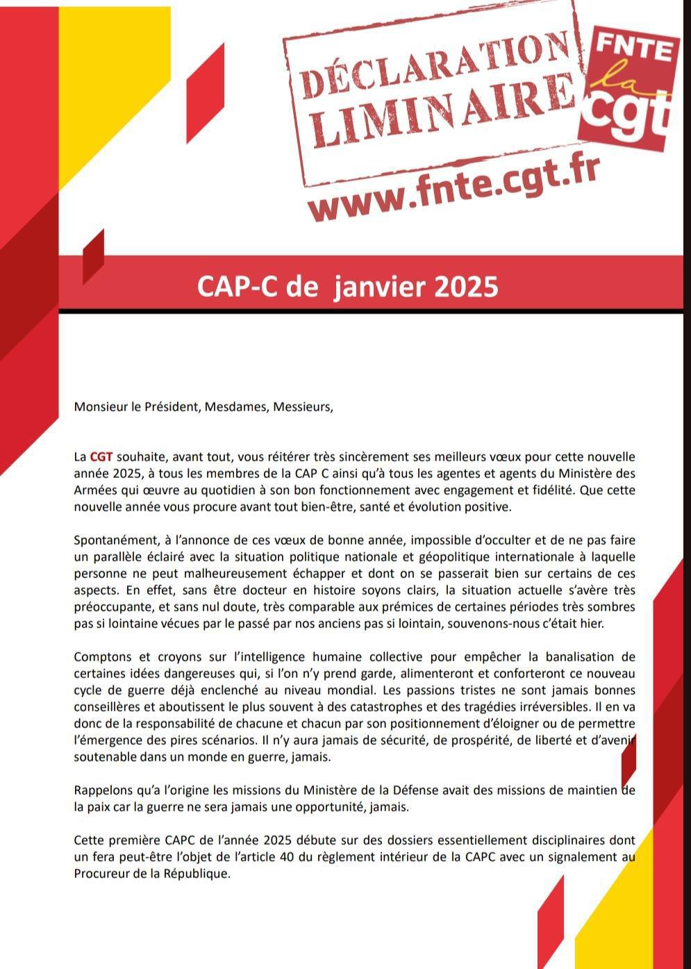 Déclaration Liminaire CAP-C Janvier 2025