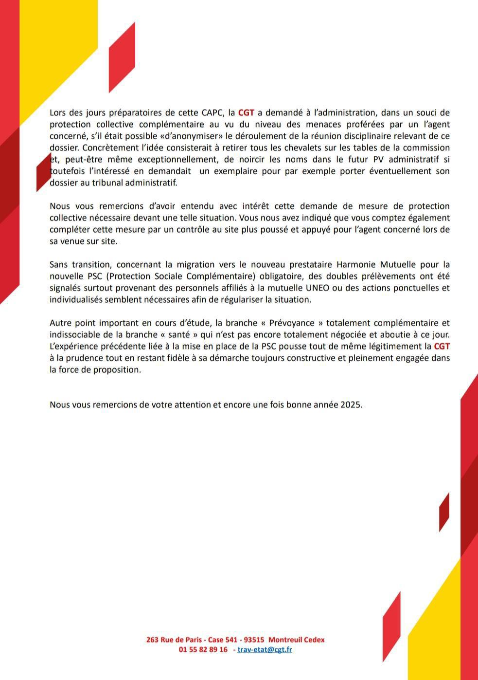 Déclaration Liminaire CAP-C Janvier 2025
