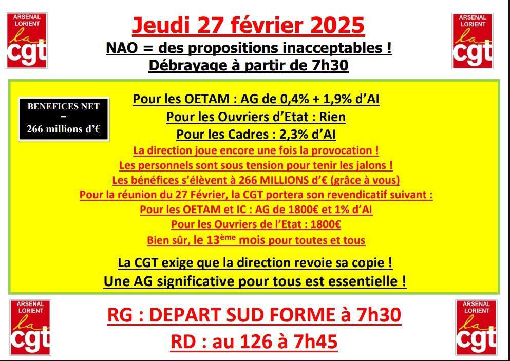Débrayage le jeudi 27 février pour des NAO de haut niveau !!