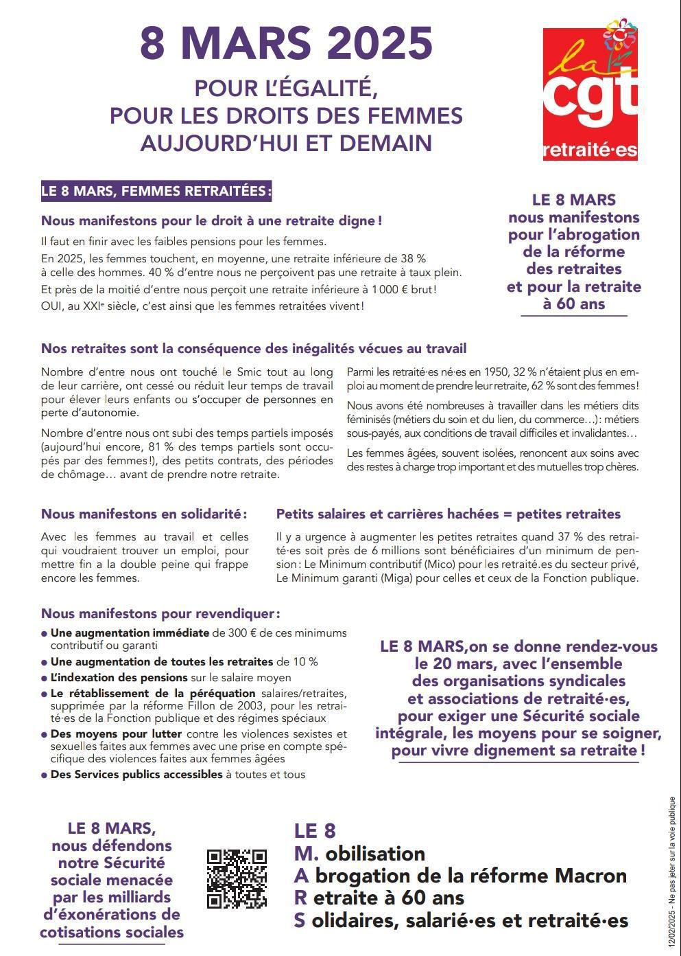 Le 8 mars 2025 pour l'égalité, pour les droits des femmes aujourd'hui et demain.