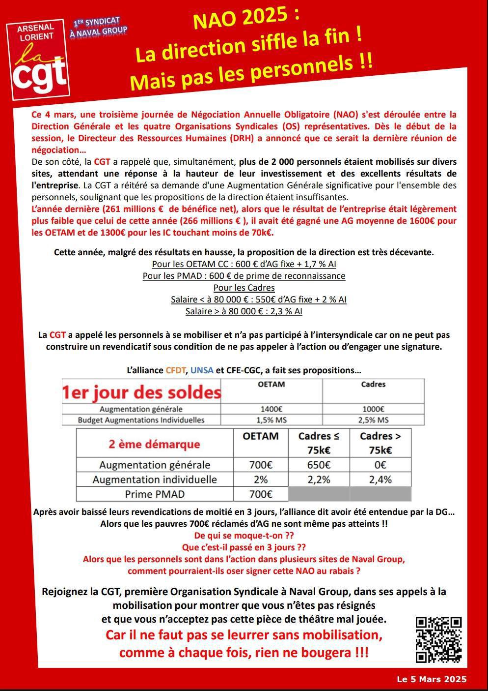 NAO 2025 : la direction siffle la fin mais pas les personnels !!