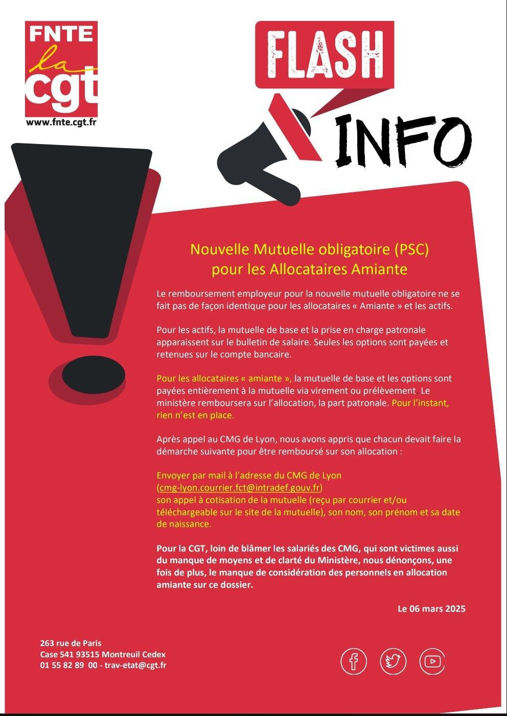 Nouvelle Mutuelle obligatoire (PSC) pour les Allocataires Amiante.