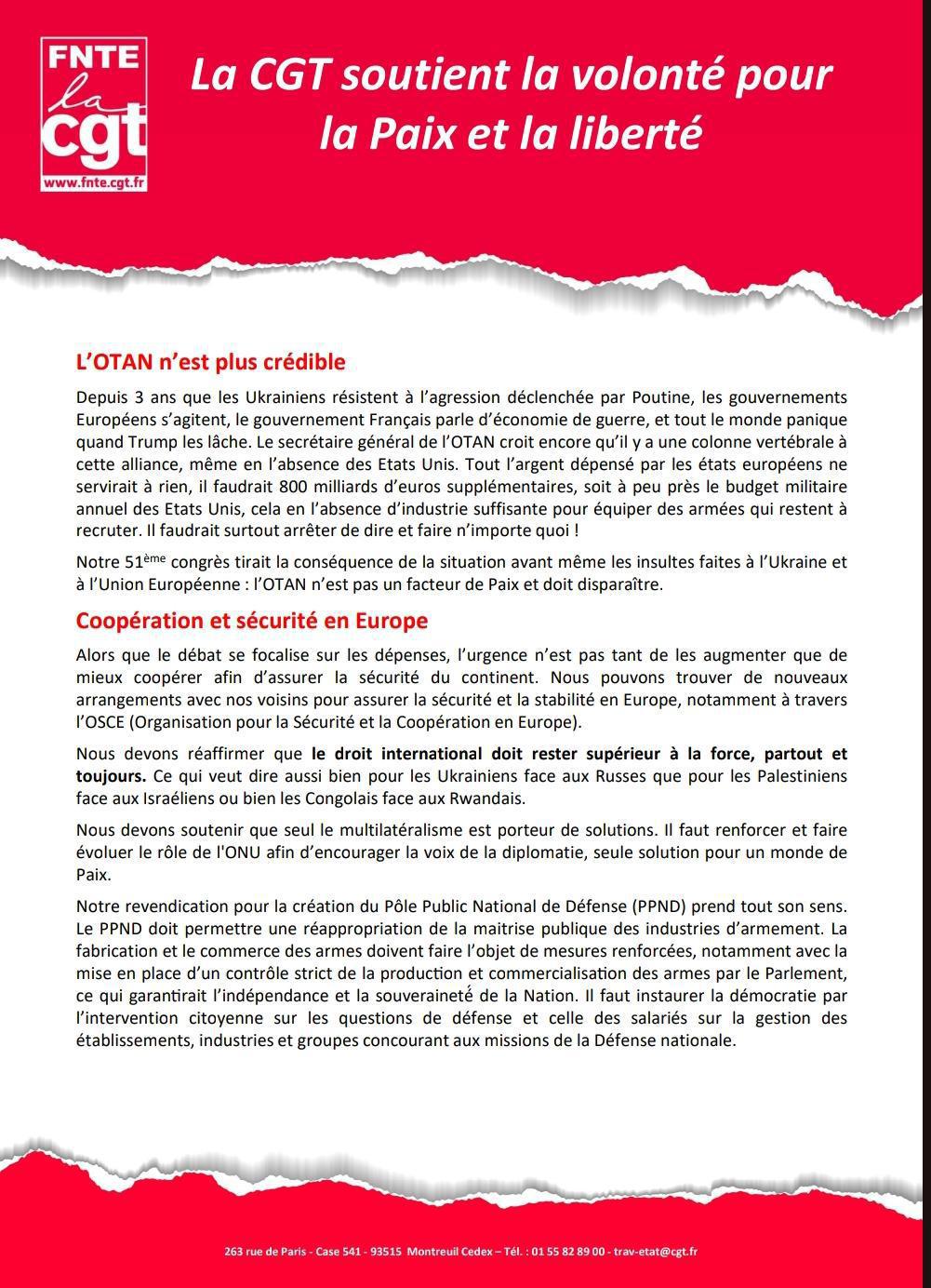La CGT soutient la volonté pour la Paix et la Liberté