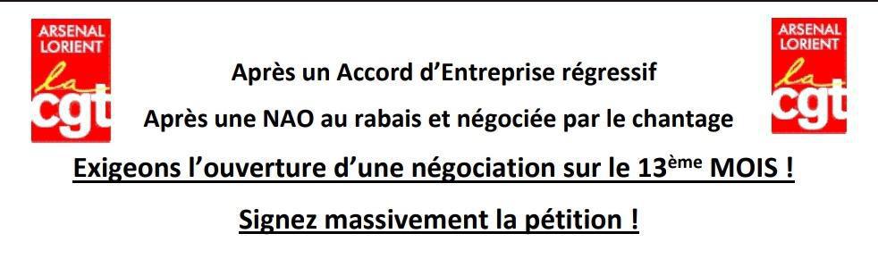 Pétition pour l'ouverture d'une négociation sur le 13ème mois.