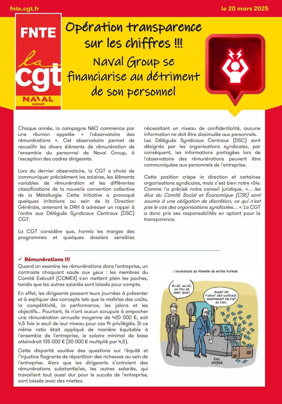 Naval Group continue sa financiarisation au détriment de son personnel : opération transparence sur les chiffres!!