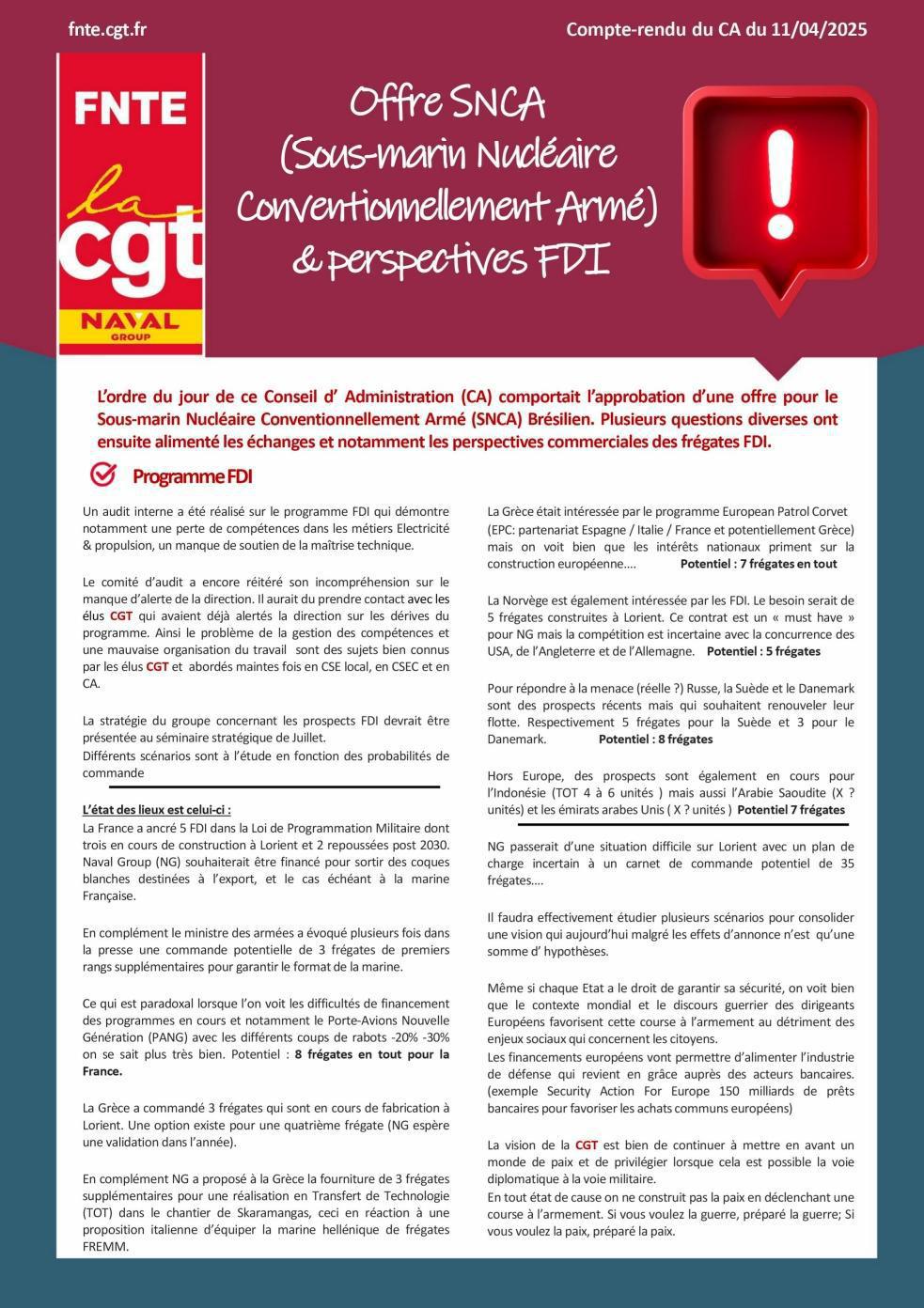 Compte Rendu Conseil d'administration Naval Group