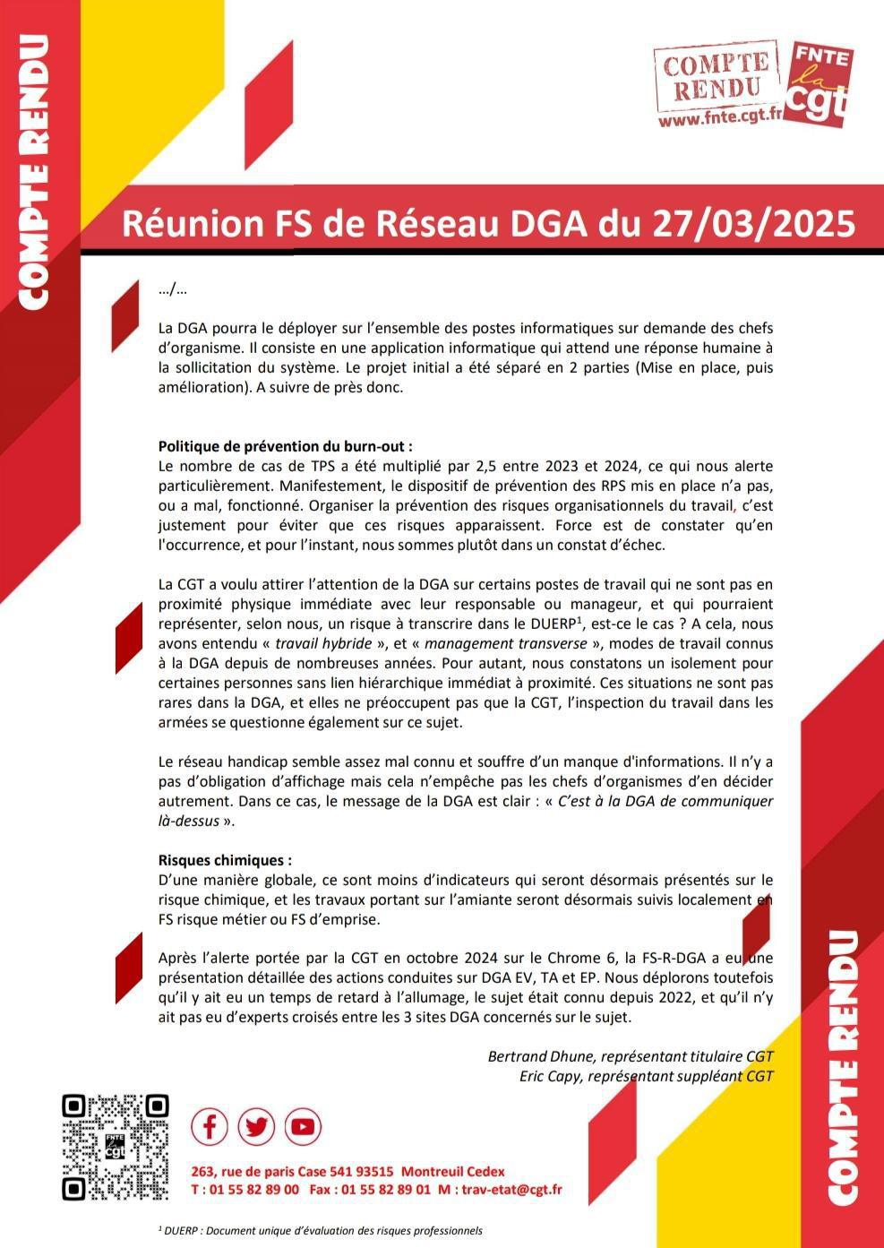 Compte Rendu FS de réseau DGA du 27 Mars 2025