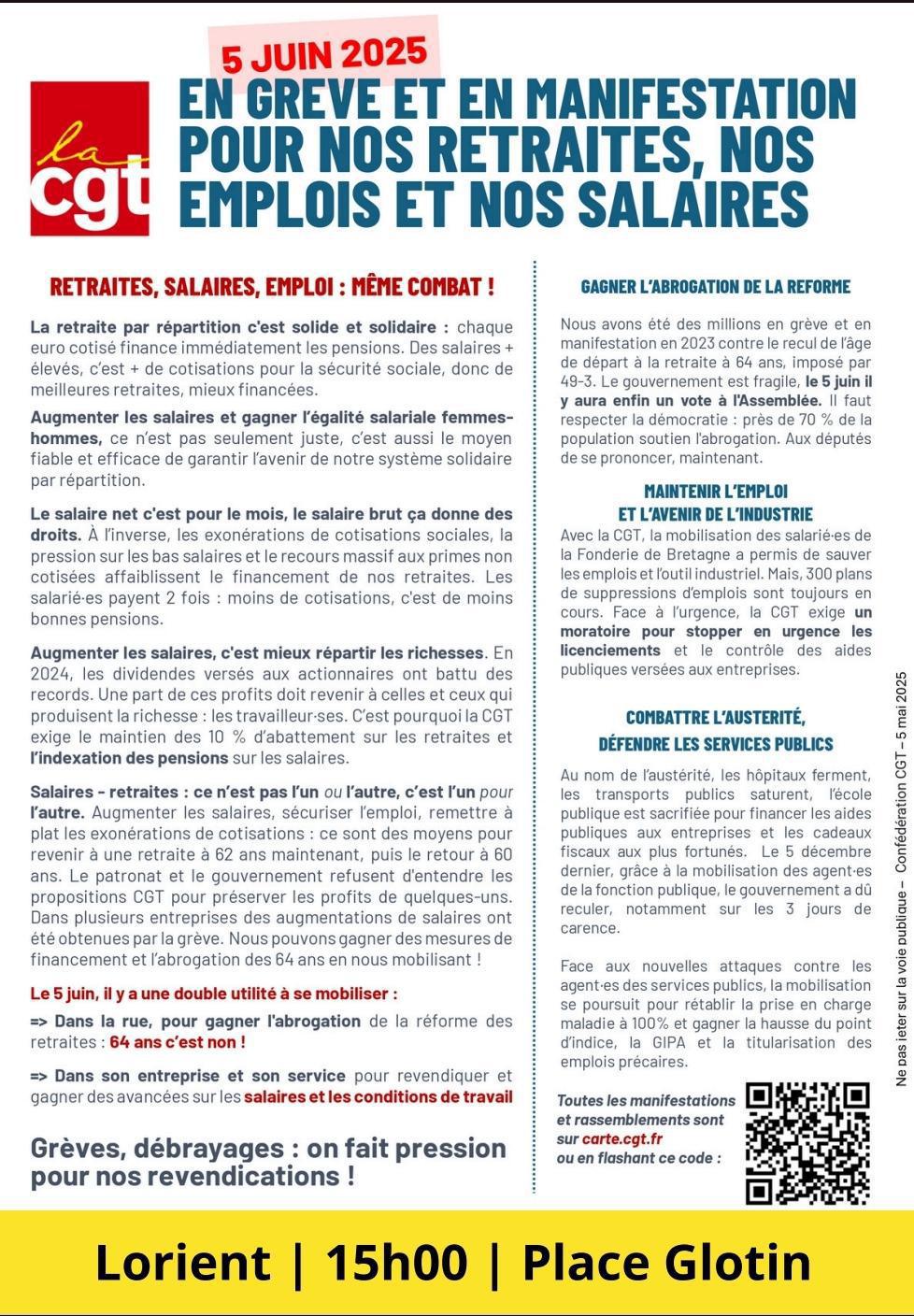 Le 5 Juin 2025 : TOUS EN GREVE POUR NOS RETRAITES, NOS EMPLOIS ET NOS SALAIRES