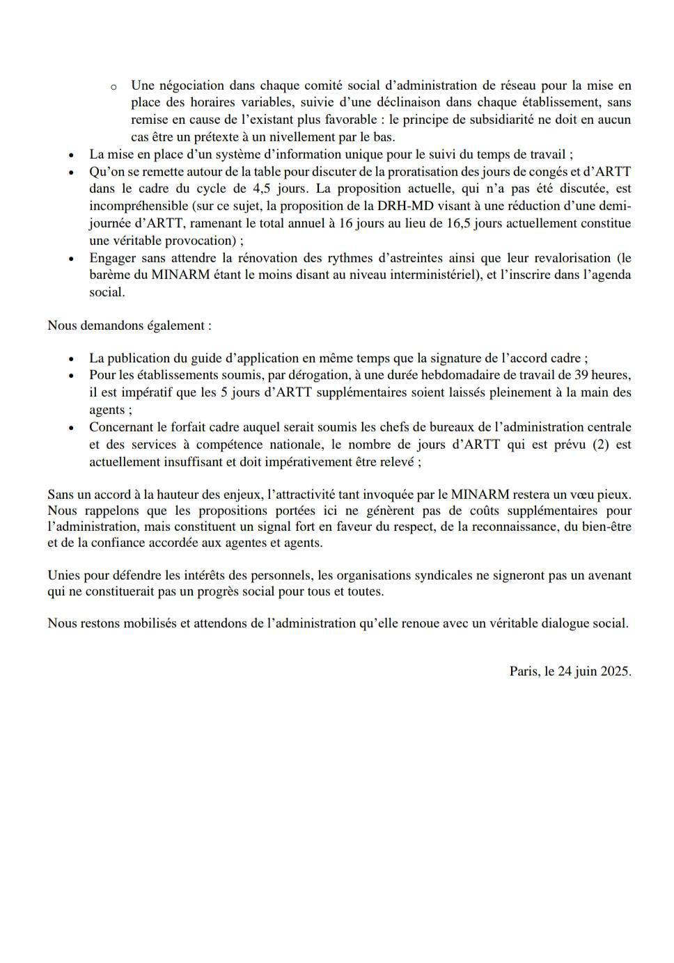 Déclaration liminaire de l'intersyndicale, concernant l'Accord Cadre relatif au Temps de Travail.