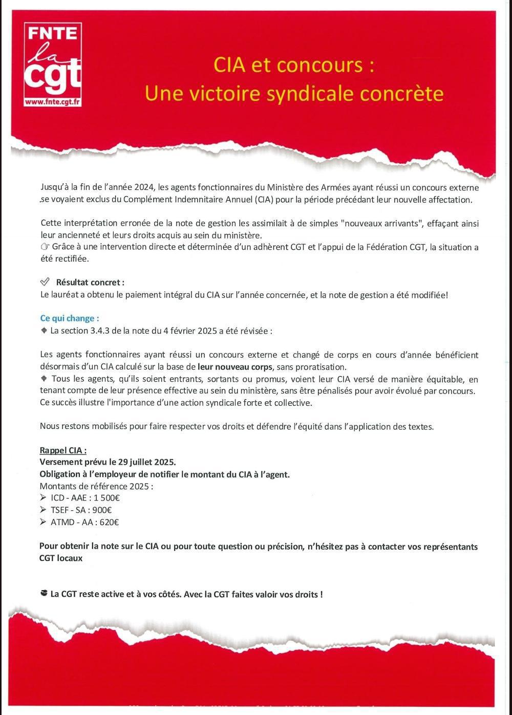 Une victoire syndicale concrète : CIA et concours