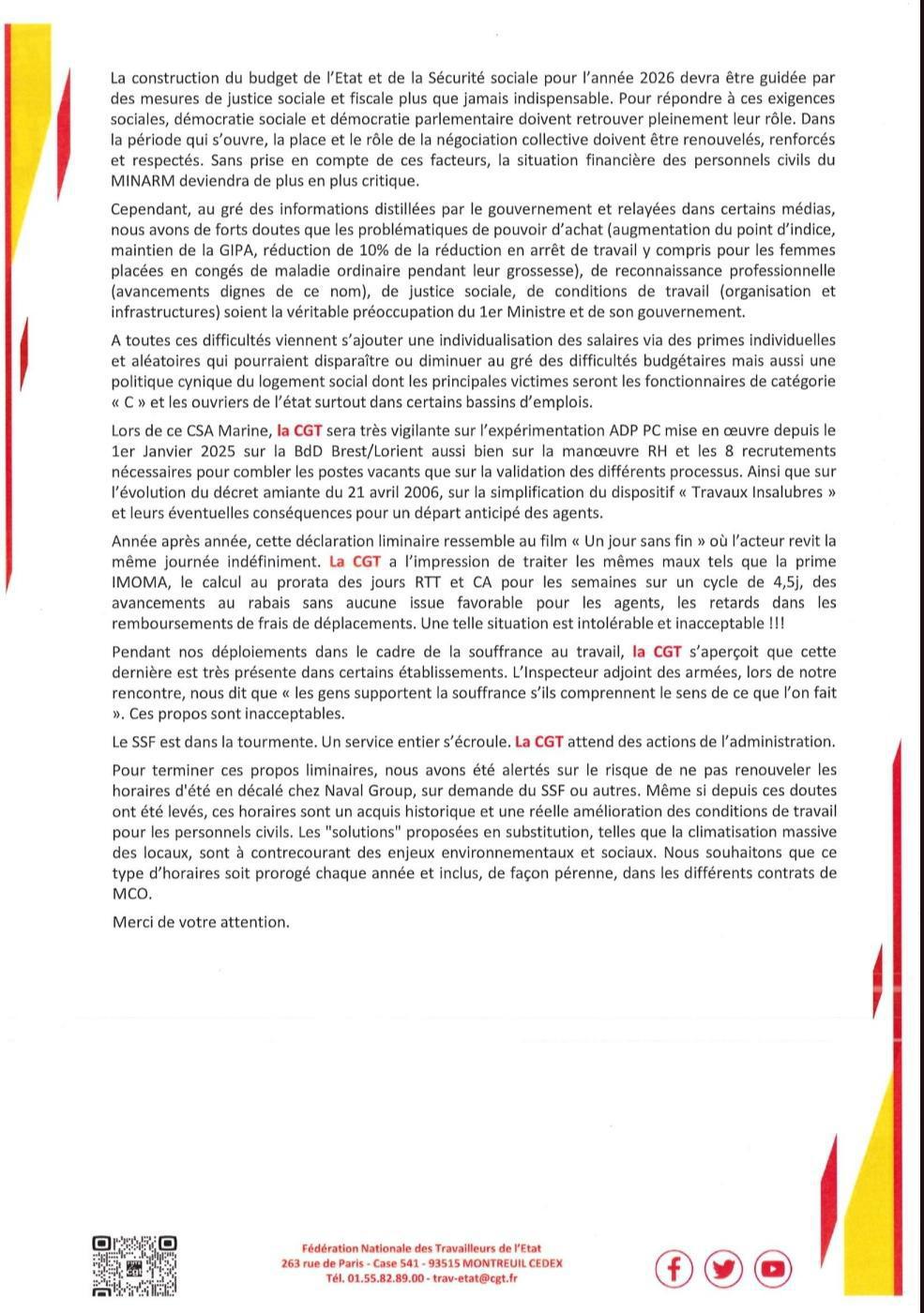 Déclaration liminaire CSA-R MARINE du 17 Juin 2025