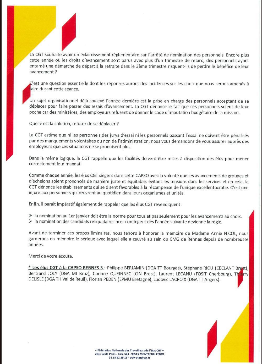 Déclaration Liminaire CAPSO Rennes 3 du 19 Juin 2025