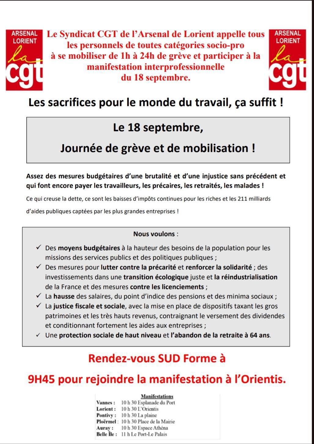 📢Le 18 septembre journée de grève et de mobilisation !📢