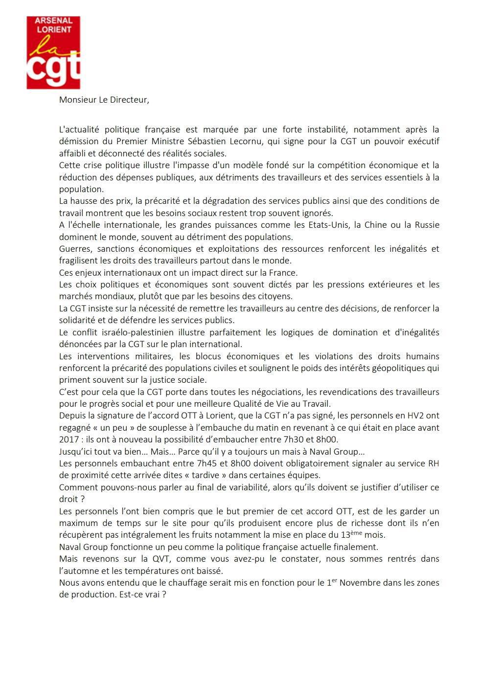 Déclaration Liminaire au CSE du 14 Octobre 2025