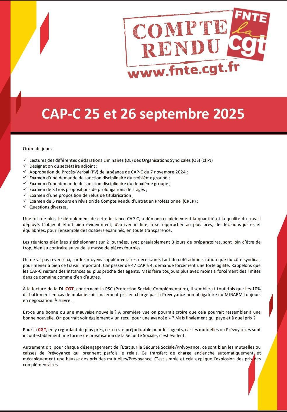 Compte Rendu CAP-C du 25 et 26 Septembre 2025
