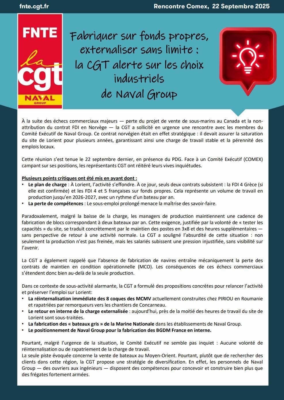 ⚠️La CGT alerte sur les choix industriels de Naval Group⚠️