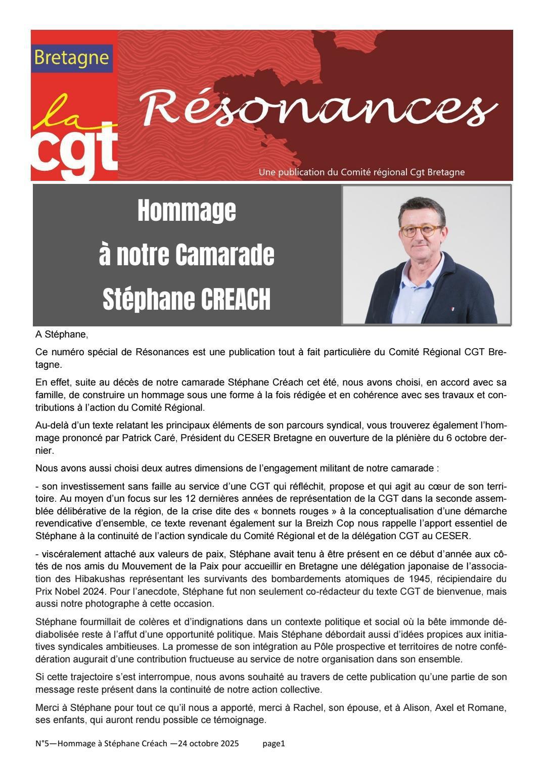 Hommage à notre Camarade Stéphane CREACH