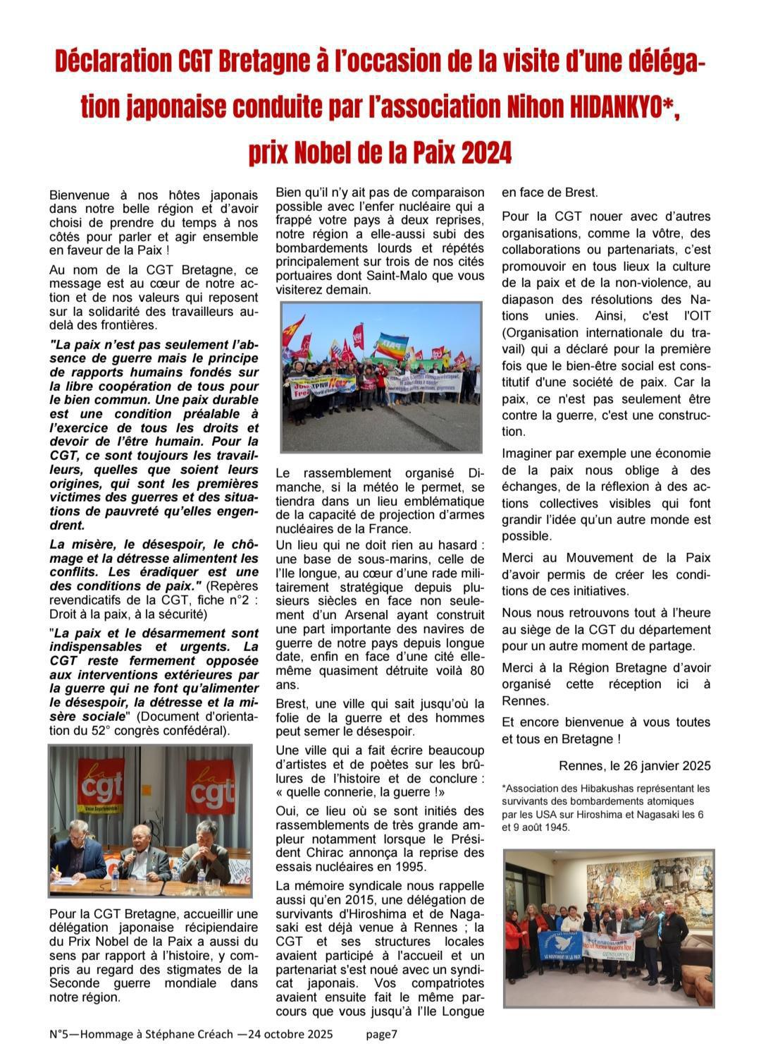 Hommage à notre Camarade Stéphane CREACH