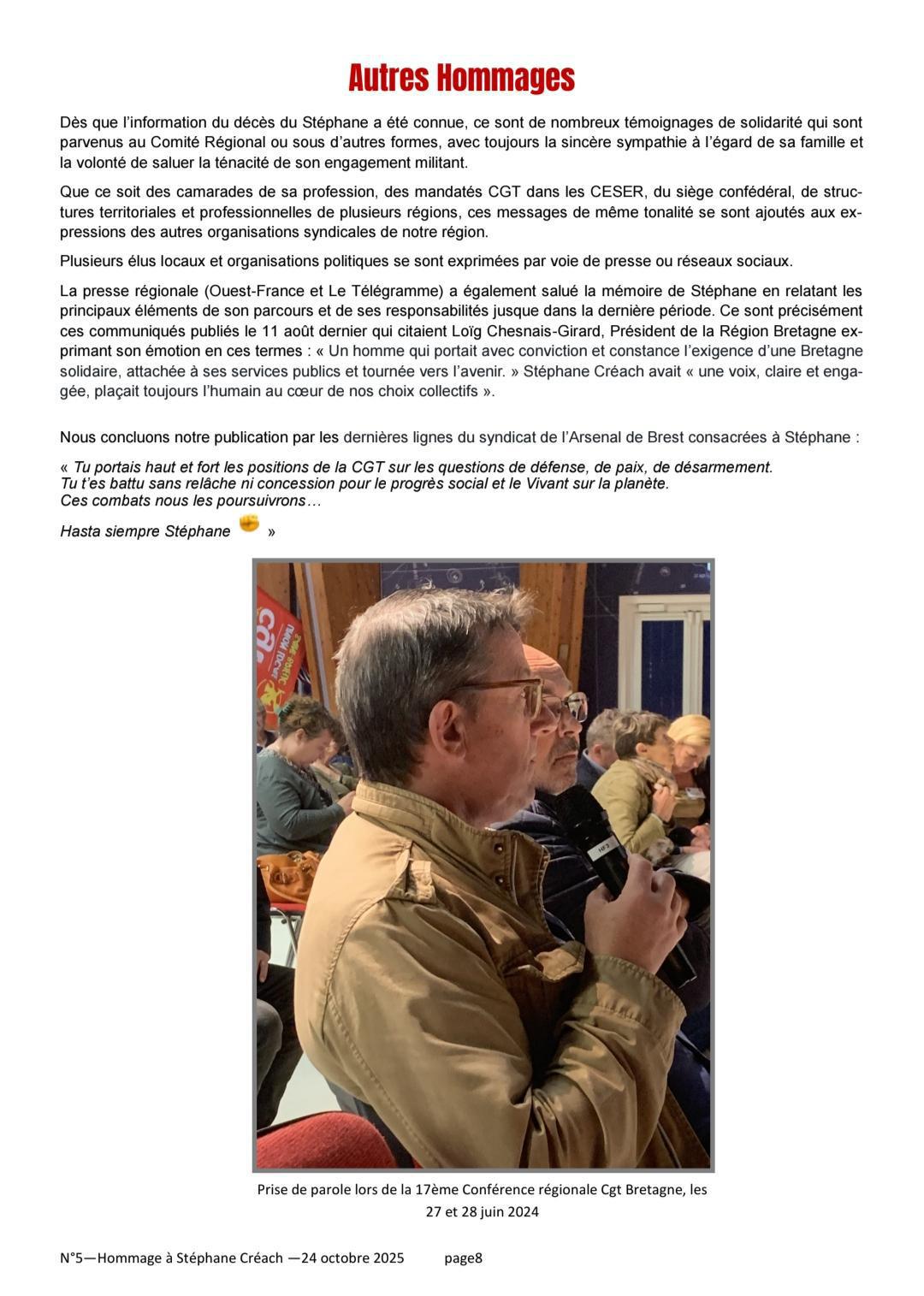 Hommage à notre Camarade Stéphane CREACH