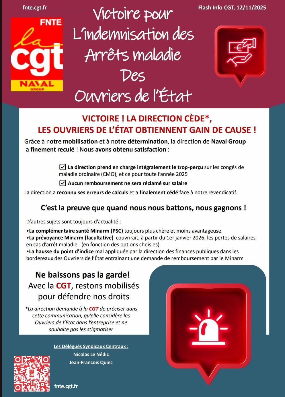 📢 Victoire pour l'indemnisation des arrêts maladie des Ouvriers de l'État.📢