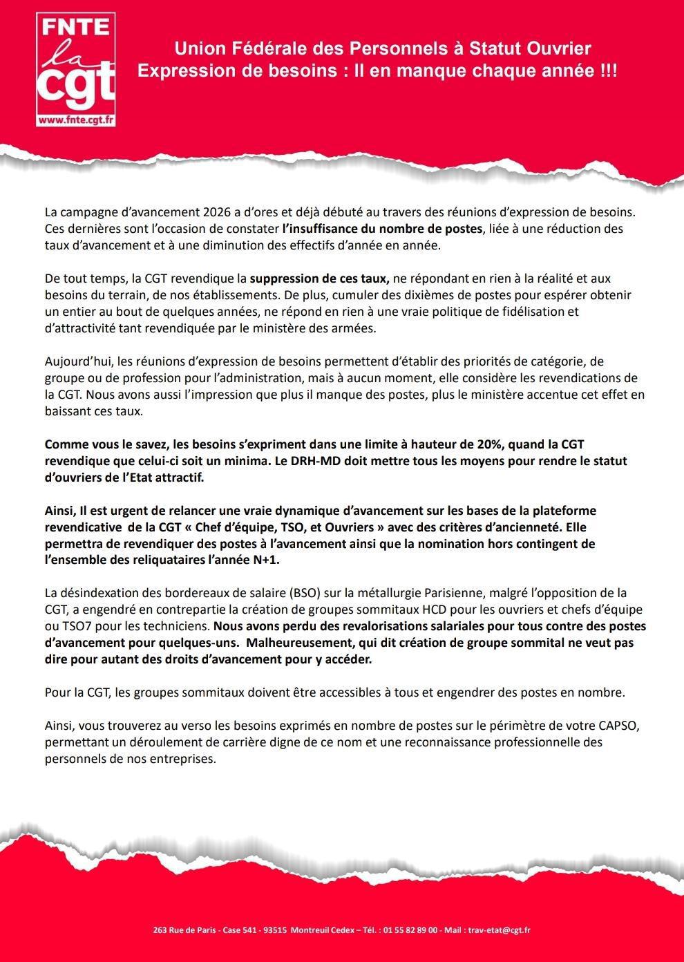 Union Fédérale des Personnels à Statut Ouvriers : il en manque chaque année !!