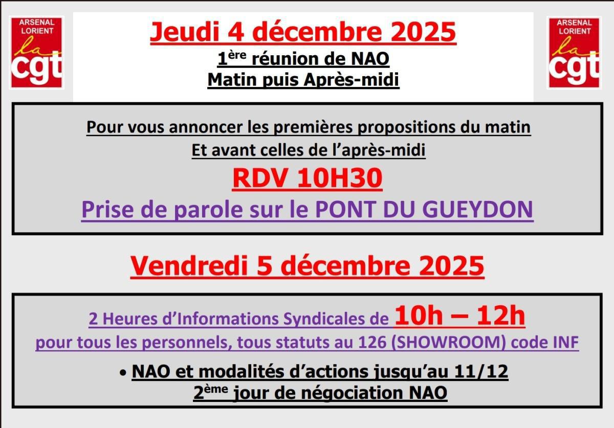 📢NAO 2026📢 : vendredi 5 décembre 2025 2H d'informations syndicales pour tous les personnels !