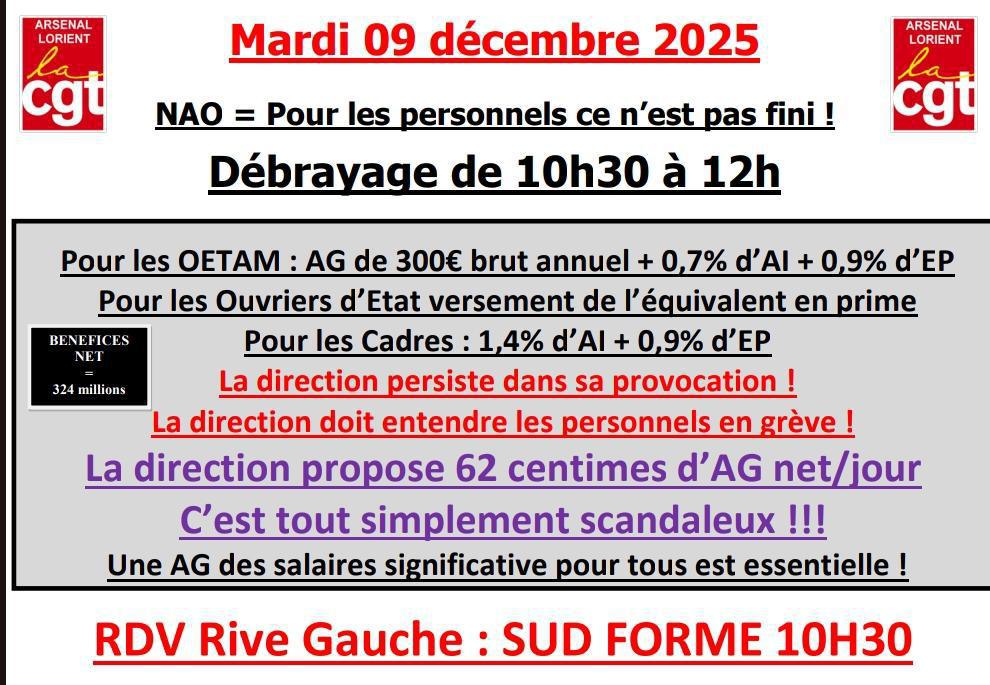 📢Débrayage📢 Mardi 09 décembre 2025, pour obtenir un réel partage des richesses 