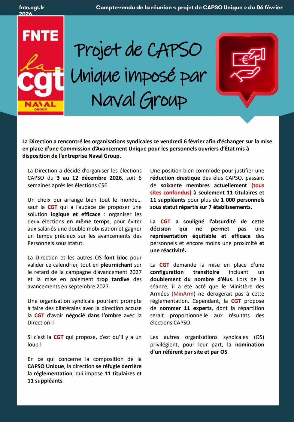 Projet de CAPSO unique imposé par Naval Group