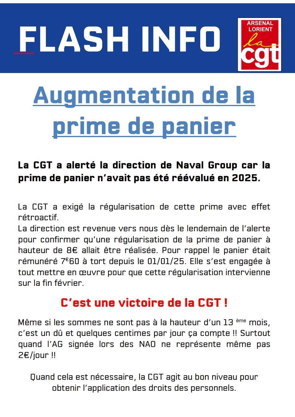 Augmentation de la prime de panier
