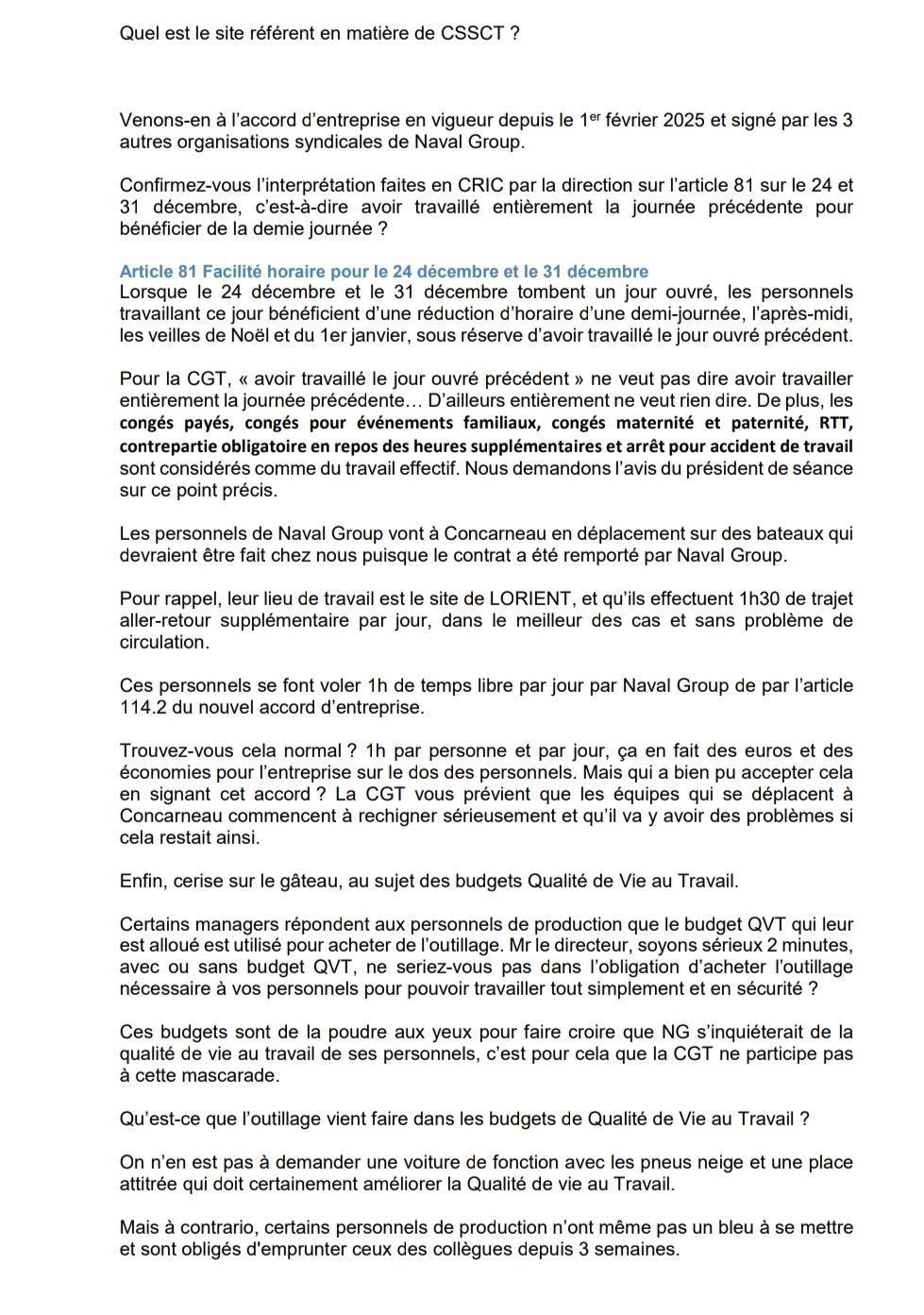 Déclaration Liminaire du CSE du 10 Mars 2026