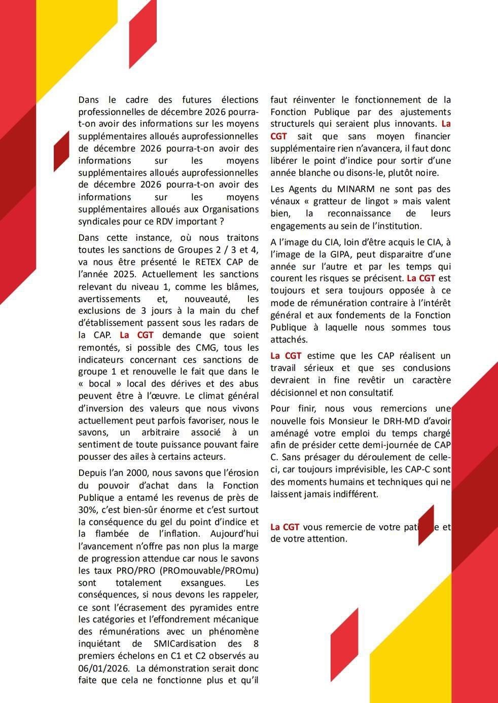 Déclaration Liminaire CAP-C du 26 mars 2026 