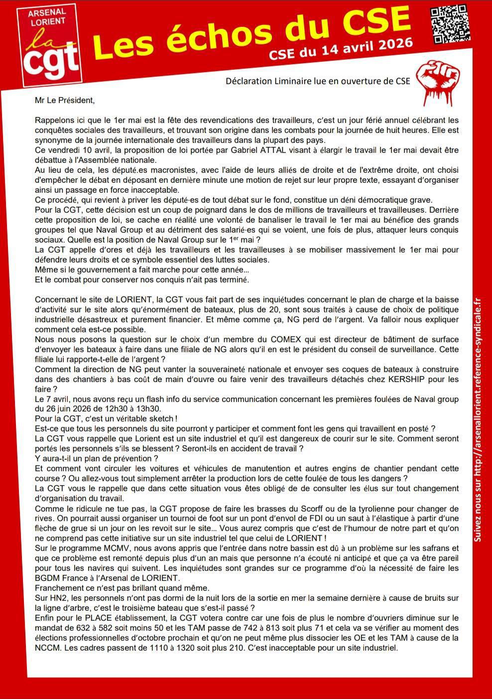 Compte Rendu CSE du 14 avril 2026