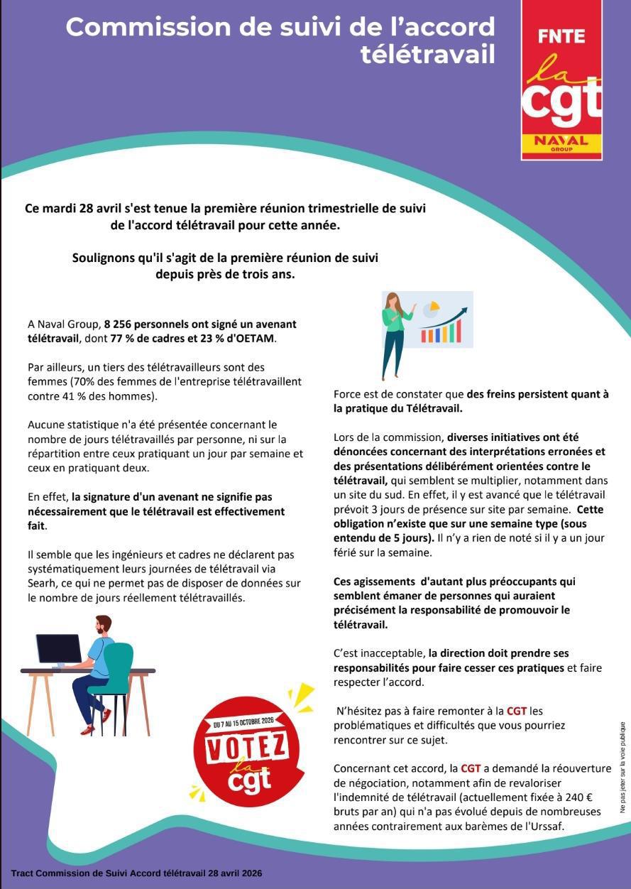 Télétravail : commission de suivi de l'accord.