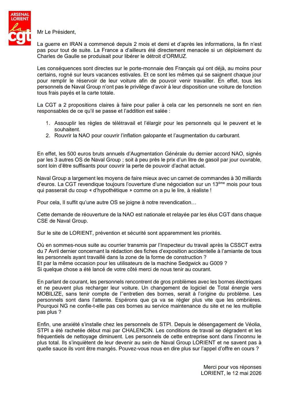 Déclaration Liminaire CSE du 12 mai 2026