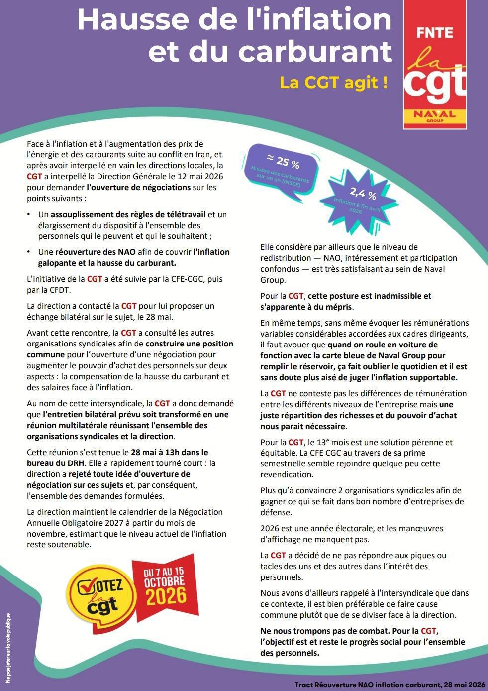 Hausse de l'inflation et de carburants : La CGT agit !