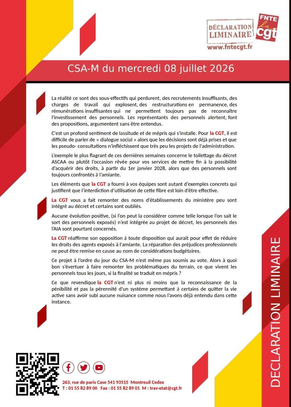 Déclaration Liminaire du CSA-M du 8 juillet 2026