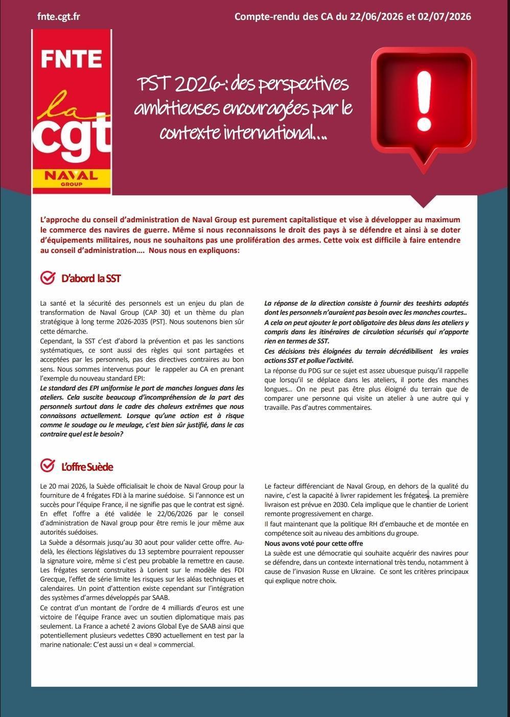 Compte Rendu Conseil d'Administration Naval Group