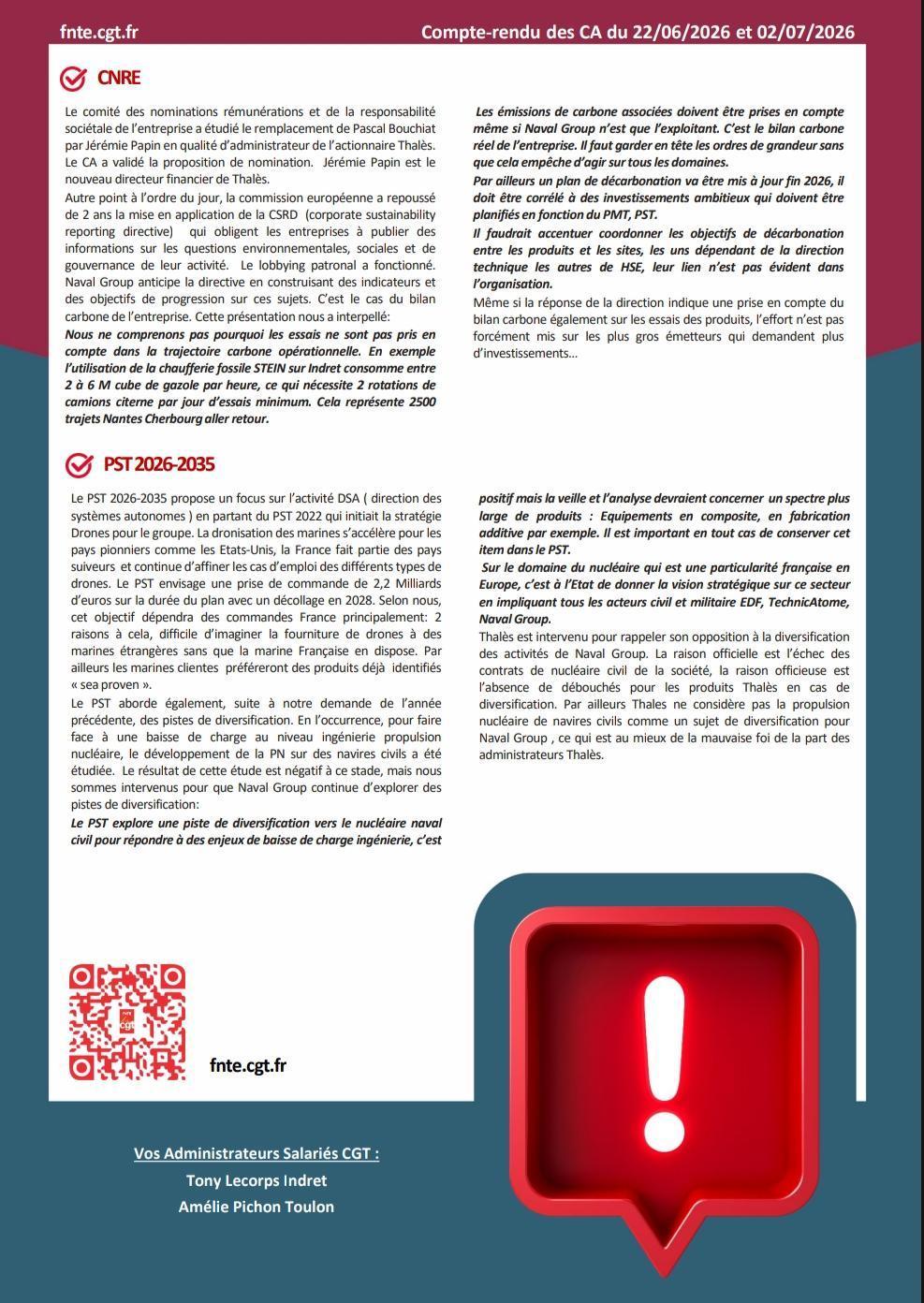 Compte Rendu Conseil d'Administration Naval Group