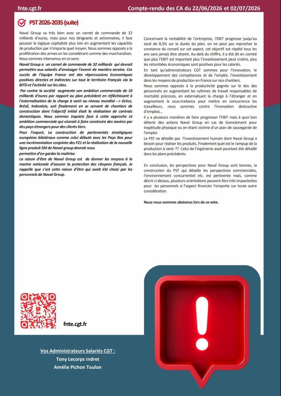 Compte Rendu Conseil d'Administration Naval Group