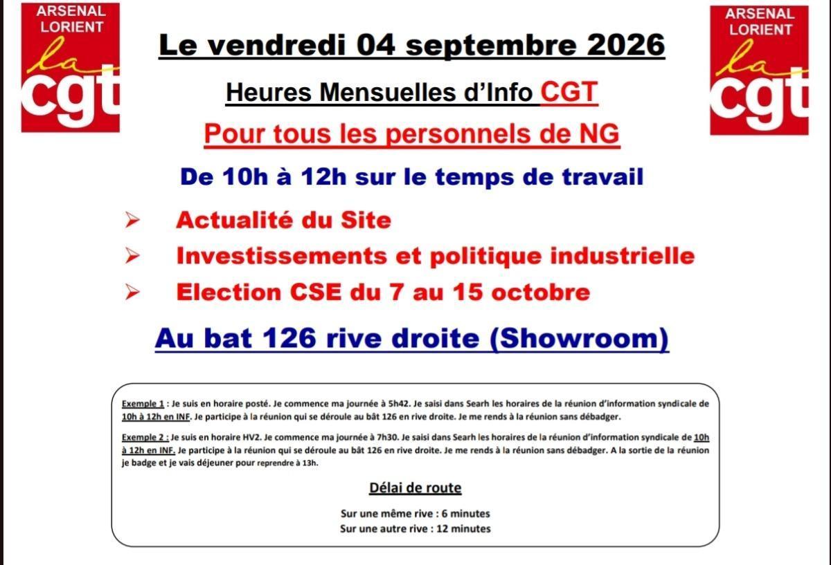 Heures Mensuelles d'Infos vendredi 04 septembre 2026 pour tous les personnels