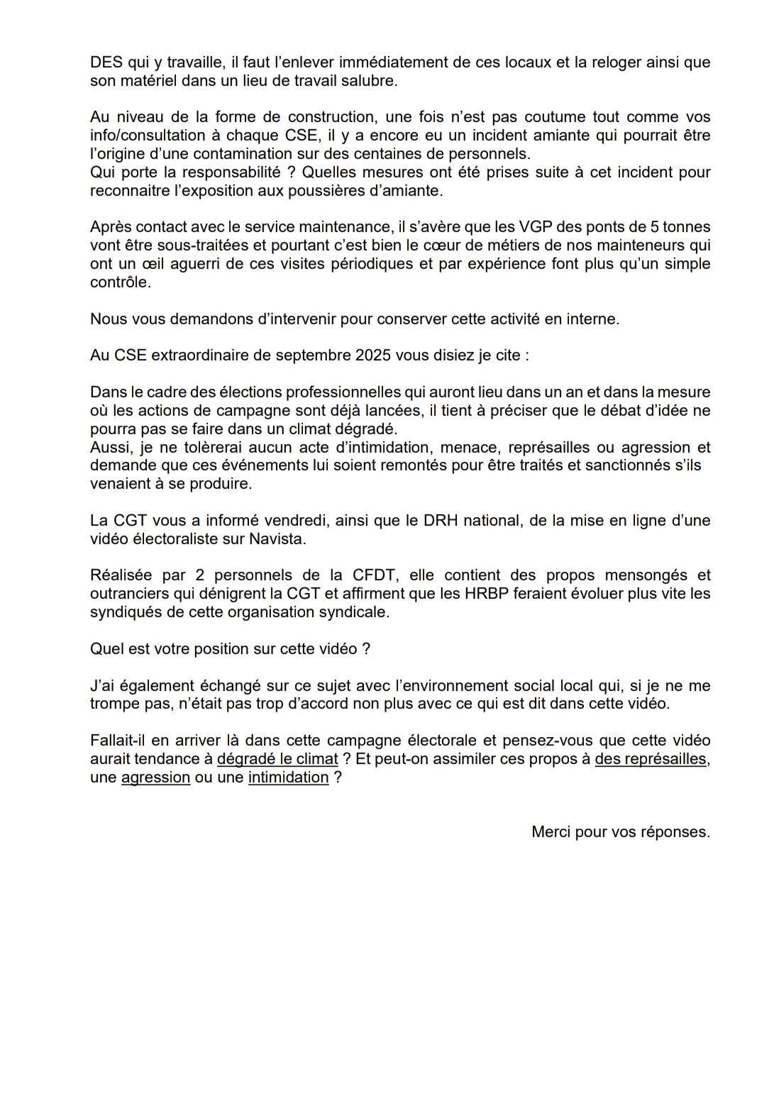 Déclaration Liminaire CSE du 08 septembre 2026