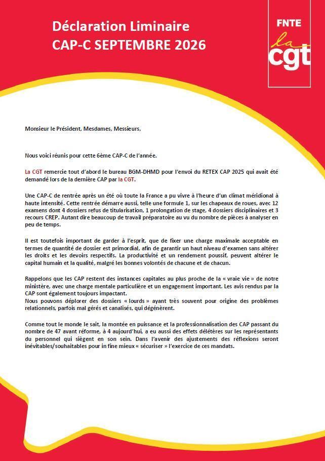 Déclaration Liminaire CAP-C Septembre 2026