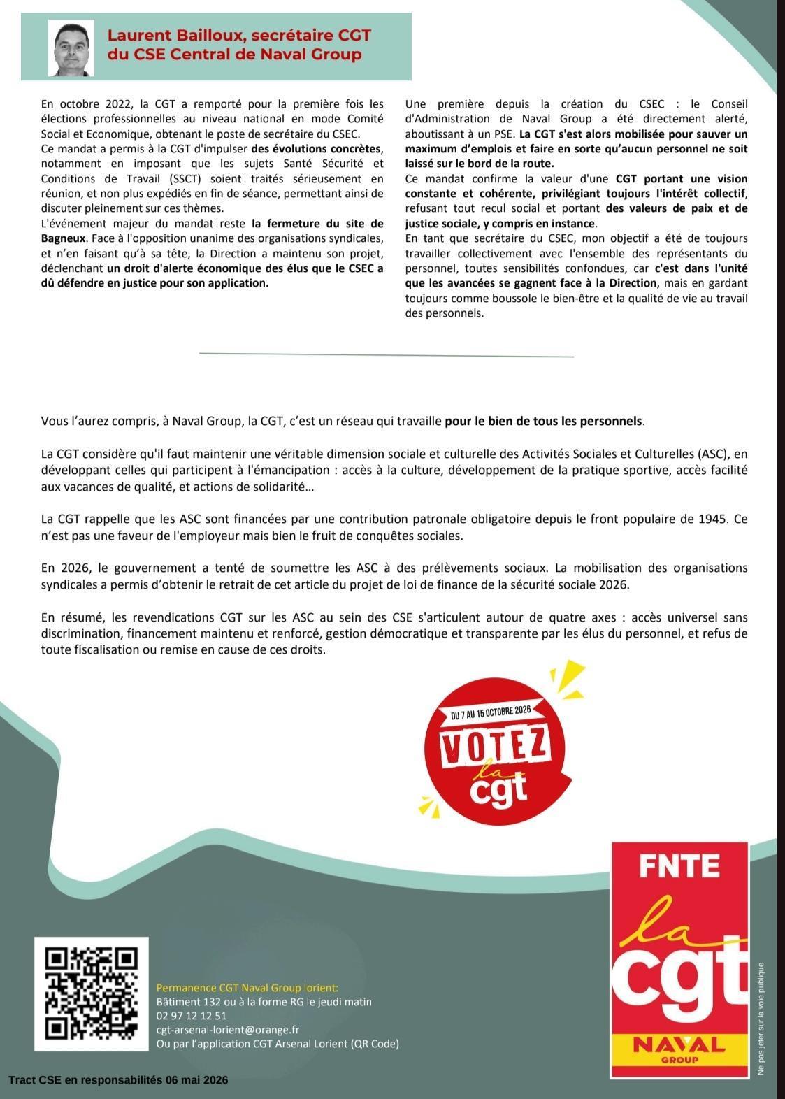 A Brest, Cherbourg et Toulon la CGT gère le CSE. Pourquoi pas à Lorient ?